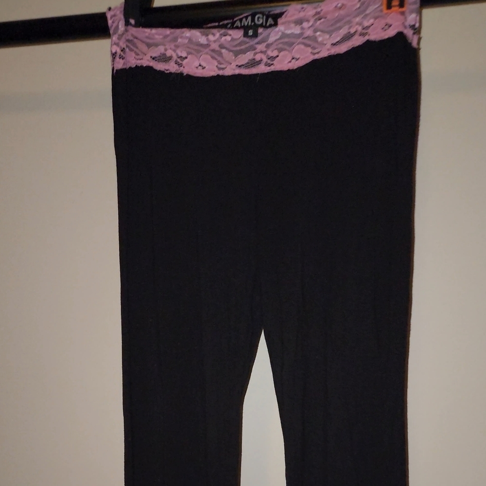 Black Pants I.A.M. G.I.A. TOP SELLING pants with Pink Lace Waistband